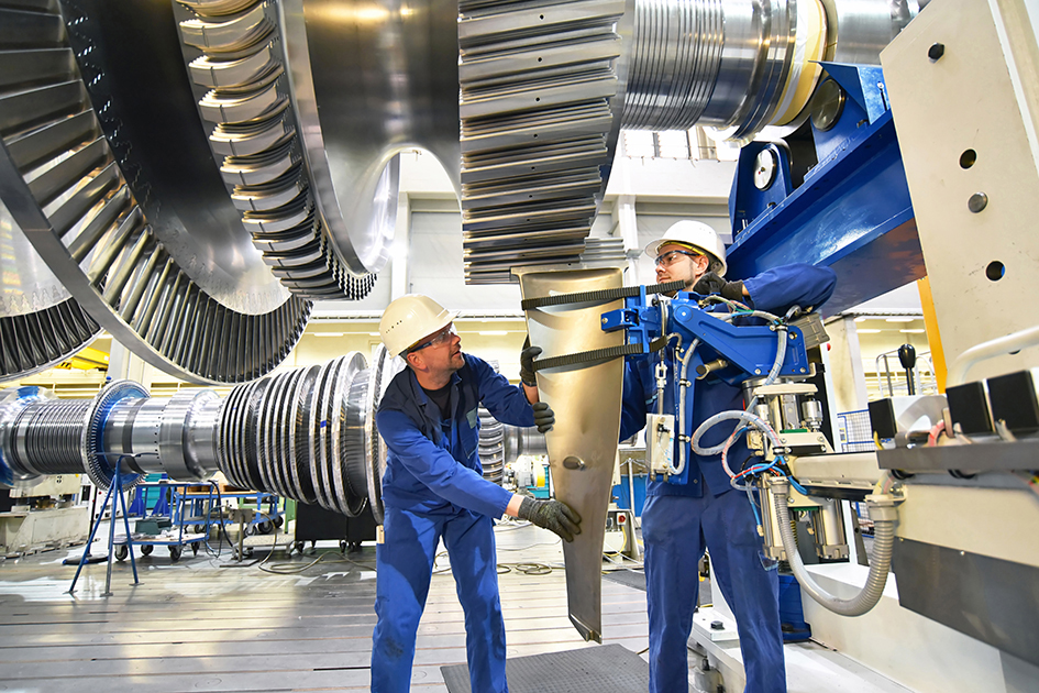 Employees at a gas turbine