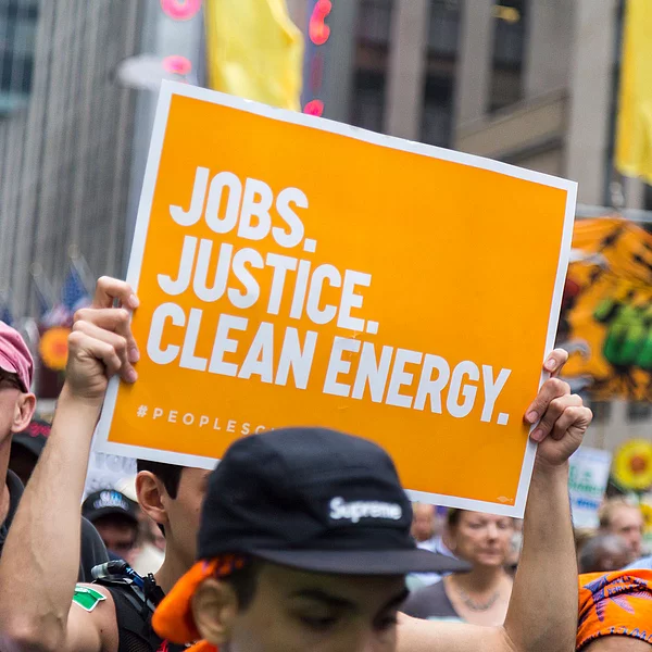 Climate demonstrators calling for jobs, justice and clean energy